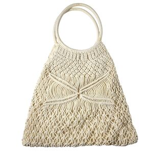 Vintage cream woven macrame boho hobo handbag